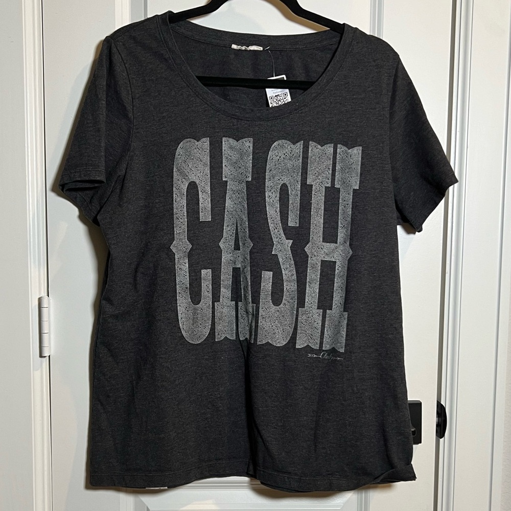 2/$20 💥 EUC (L) Cheeky's Women's "CASH" Heather Black Graphic T-Shirt (3144)